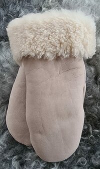 Sheepsjop Wanten leer met lamsvacht voering mat licht beige B Unisex